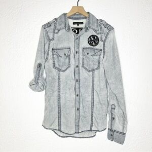 AFFLICTION Button Down Long Sleeve Embroidered Logo Size Small